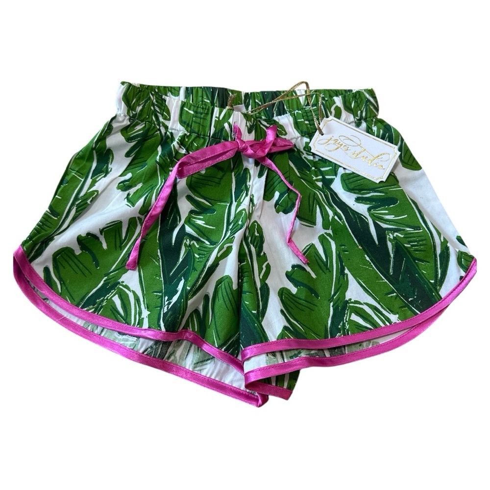 Jaye’s Studio NWT Banana Leaf Boxer PJ Shorts w/ Drawstring& Pink Trim Size XXS